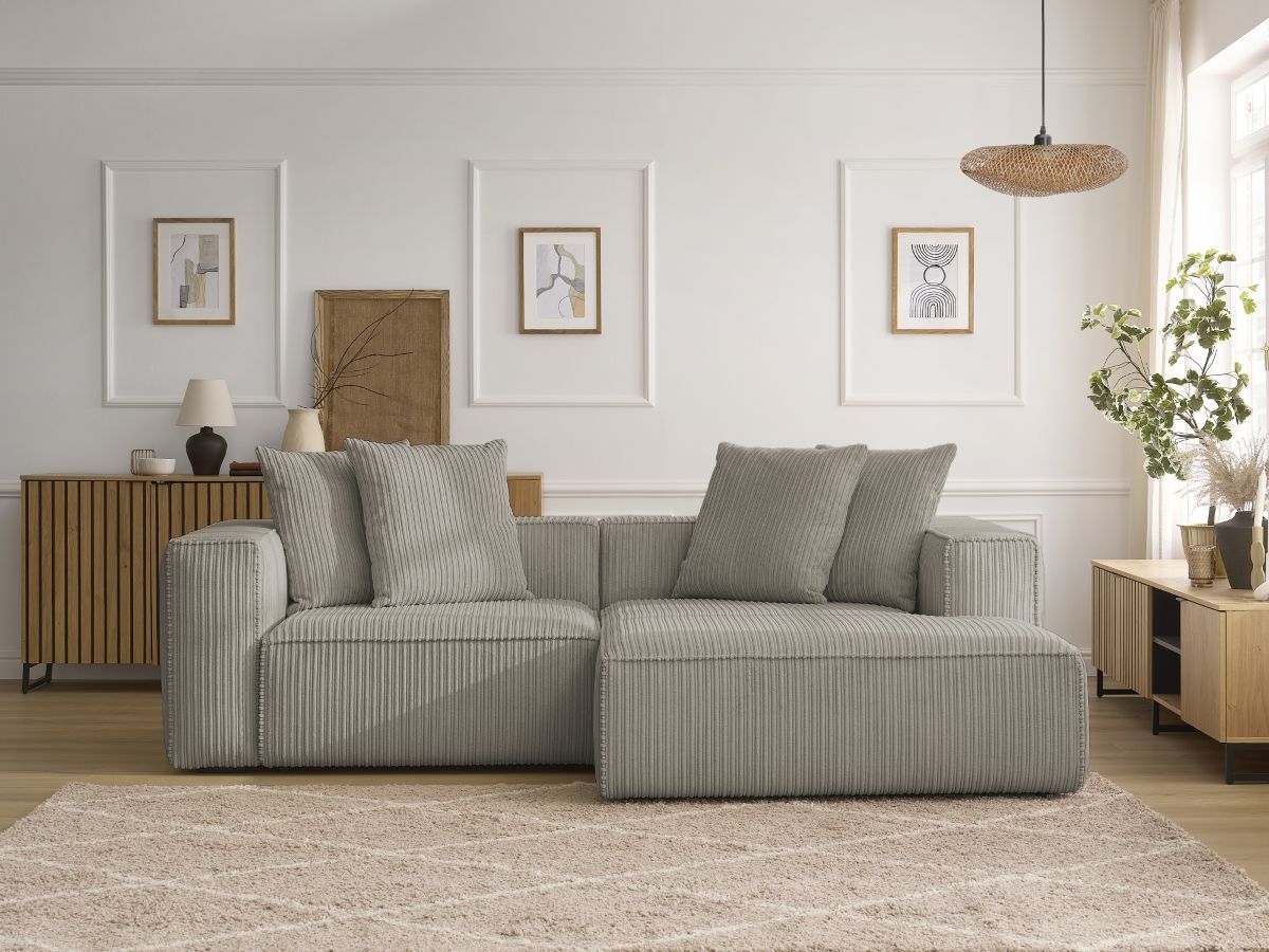 Canapé d'angle NINA velours côtelé taupe — vue 5