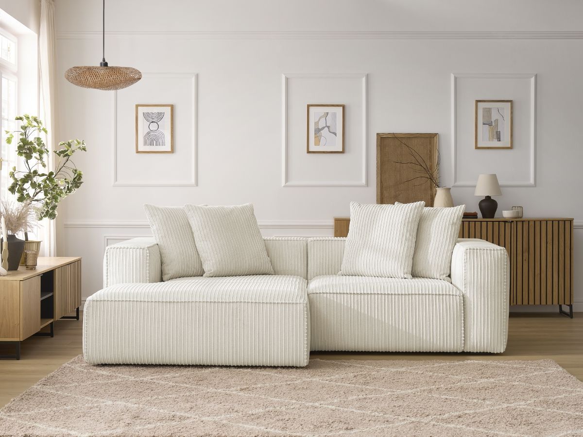 Canapé d'angle fixe NINA velours côtelé beige angle gauche BOBOCHIC 3 places - Vue supplémentaire 3