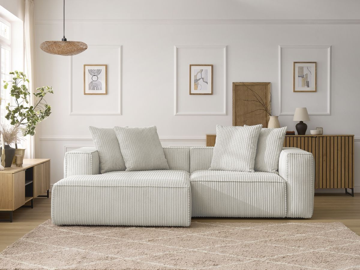 Canapé d'angle fixe NINA velours côtelé gris clair angle gauche BOBOCHIC 3 places - Vue supplémentaire 3