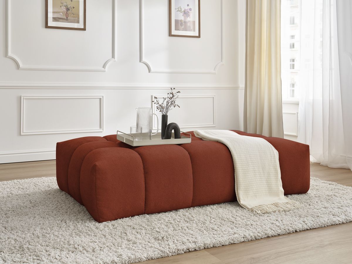 Canapé d'angle fixe EVEREST tissu chiné - Orange - Angle droit - 10 coussins