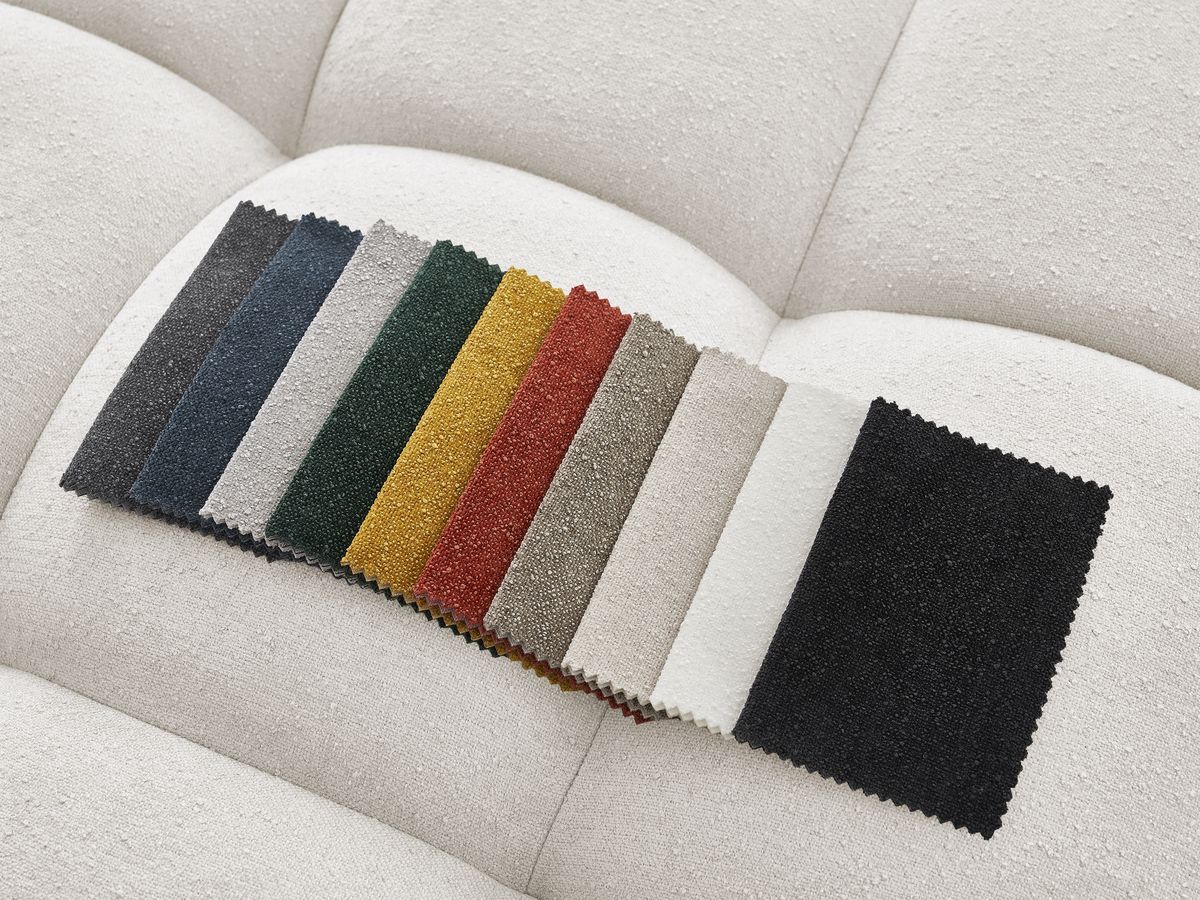 Canapé d'angle fixe EVEREST tissu chiné - Orange - Angle droit - 10 coussins