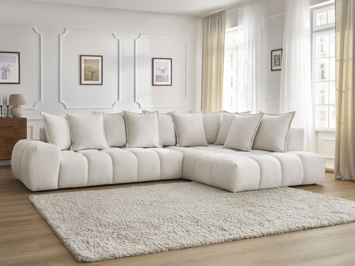 Canapé d'angle fixe EVEREST tissu texturé blanc angle droit BOBOCHIC 4 places - Vue supplémentaire 3