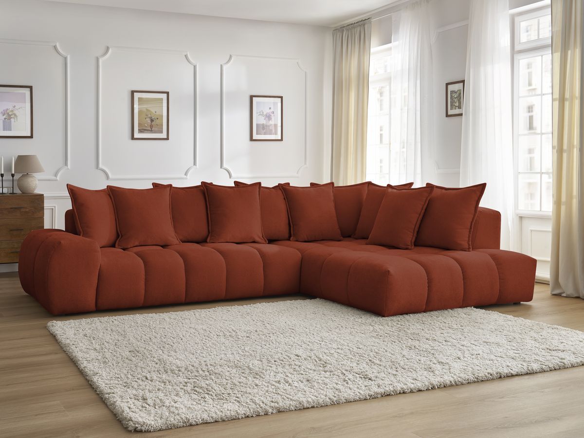 Everest canapé d'angle fixe 4 places tissu texturé orange angle droit - Vue supplémentaire 3