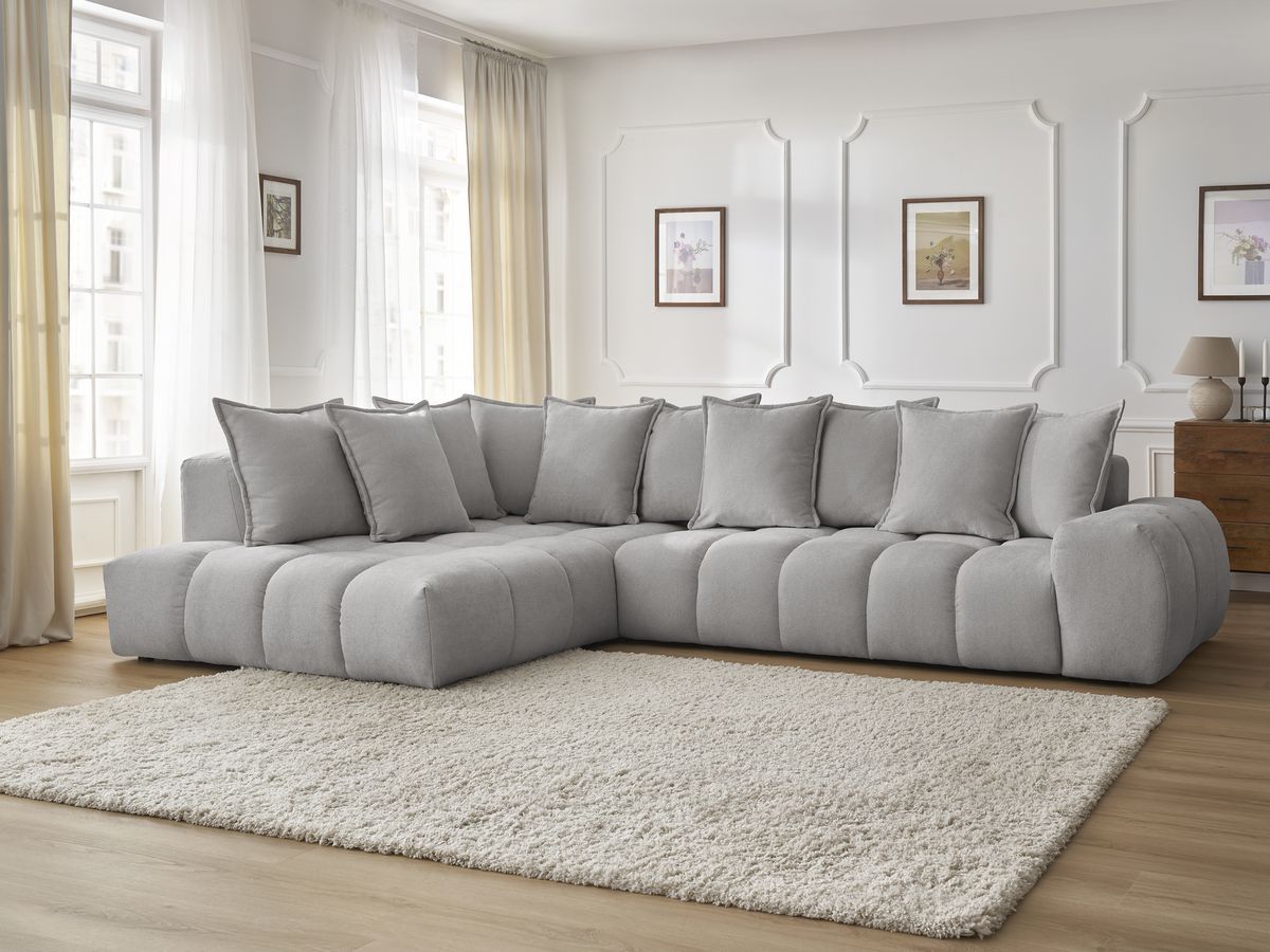 Canapé d'angle fixe EVEREST tissu texturé gris clair angle gauche BOBOCHIC 4 places - Vue supplémentaire 3