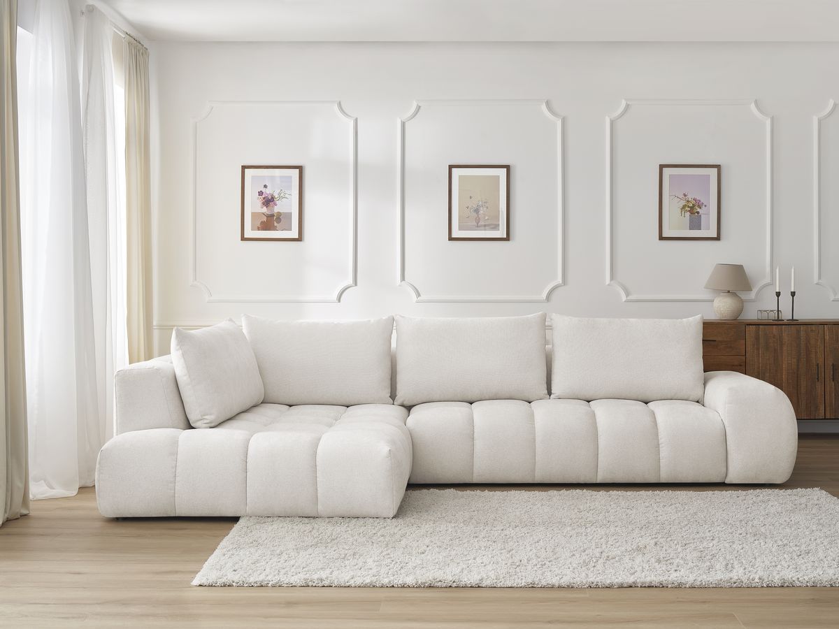 Canapé d'angle fixe EVEREST tissu texturé blanc angle gauche BOBOCHIC 4 places - Vue supplémentaire 3