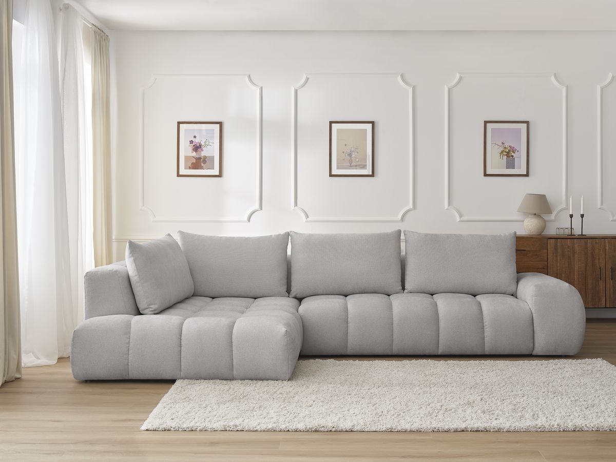 Canapé d'angle fixe EVEREST tissu texturé gris clair angle gauche BOBOCHIC 4 places - Vue supplémentaire 3