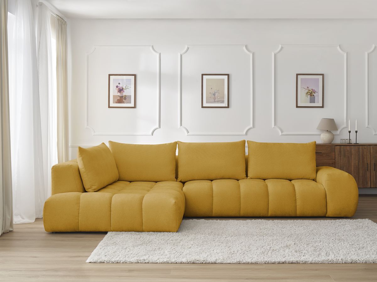 Canapé d'angle fixe EVEREST tissu texturé jaune angle gauche BOBOCHIC 4 places - Vue supplémentaire 3