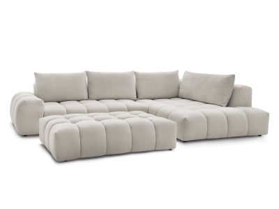 Canapé d'angle fixe EVEREST tissu texturé avec pouf