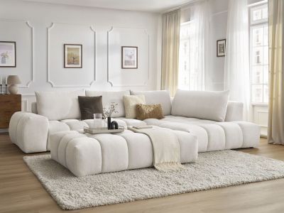 Canapé d'angle fixe EVEREST tissu texturé avec pouf