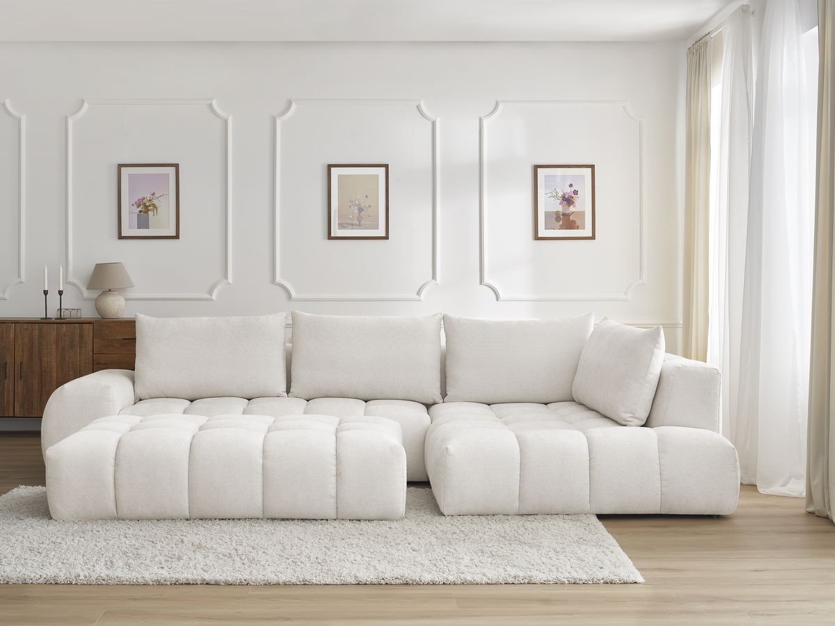 Canapé d'angle EVEREST texturé avec pouf blanc — vue 5