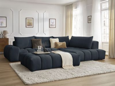 Canapé d'angle fixe EVEREST tissu texturé avec pouf