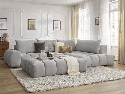 Canapé d'angle fixe EVEREST tissu texturé avec pouf