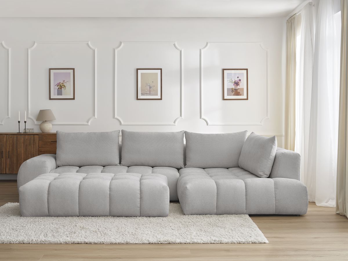 Canapé d'angle EVEREST texturé avec pouf gris clair — vue 5