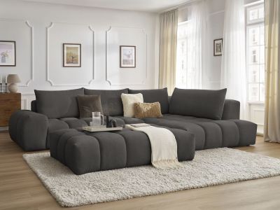 Canapé d'angle fixe EVEREST tissu texturé avec pouf