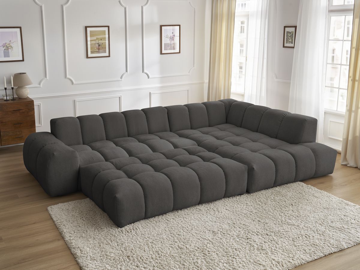 Canapé d'angle fixe EVEREST tissu texturé avec pouf