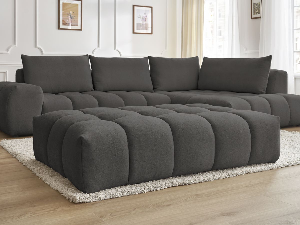 Canapé d'angle fixe EVEREST tissu texturé avec pouf