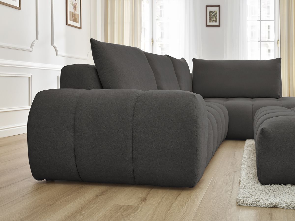 Canapé d'angle fixe EVEREST tissu texturé avec pouf