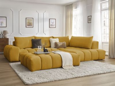 Canapé d'angle fixe EVEREST tissu texturé avec pouf