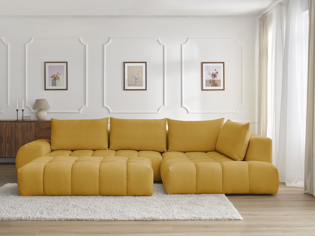 Canapé d'angle EVEREST texturé avec pouf jaune — vue 5