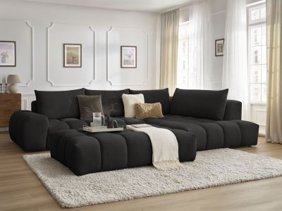 Canapé d'angle fixe EVEREST tissu texturé avec pouf