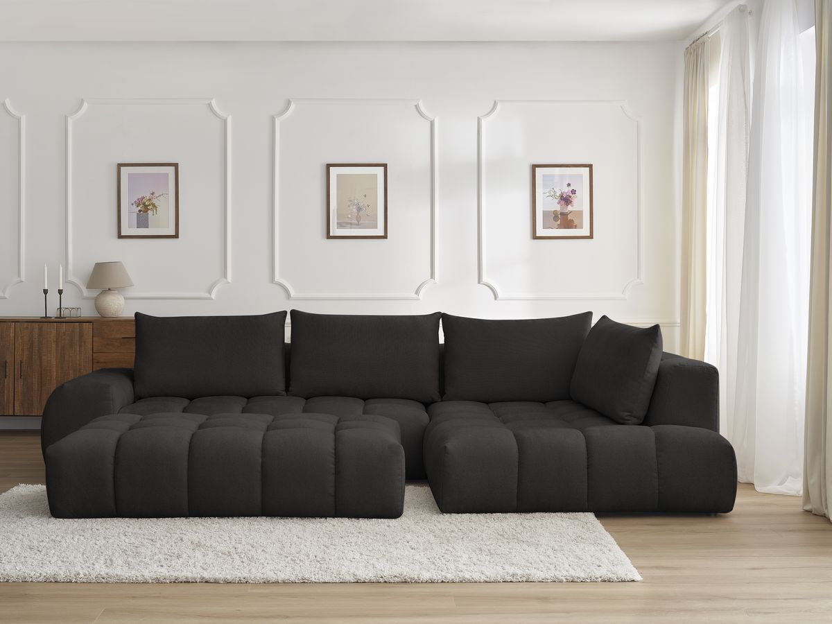 Canapé d'angle EVEREST texturé avec pouf noir — vue 5