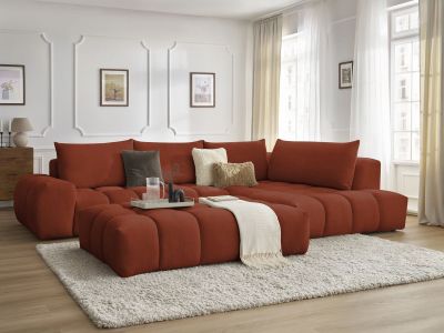 Canapé d'angle fixe EVEREST tissu texturé avec pouf