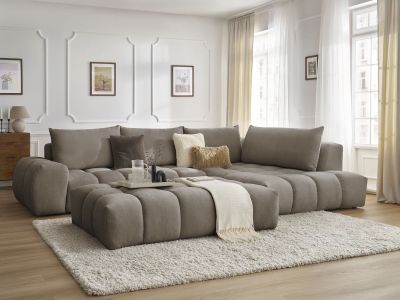 Canapé d'angle fixe EVEREST tissu texturé avec pouf
