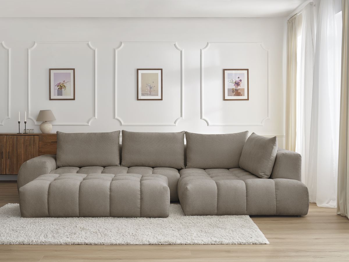 Canapé d'angle EVEREST texturé avec pouf taupe — vue 5