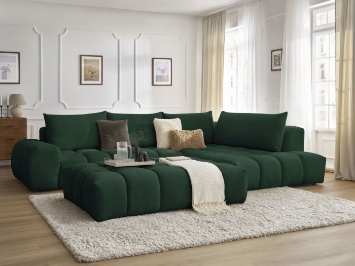 Canapé d'angle fixe EVEREST tissu texturé avec pouf