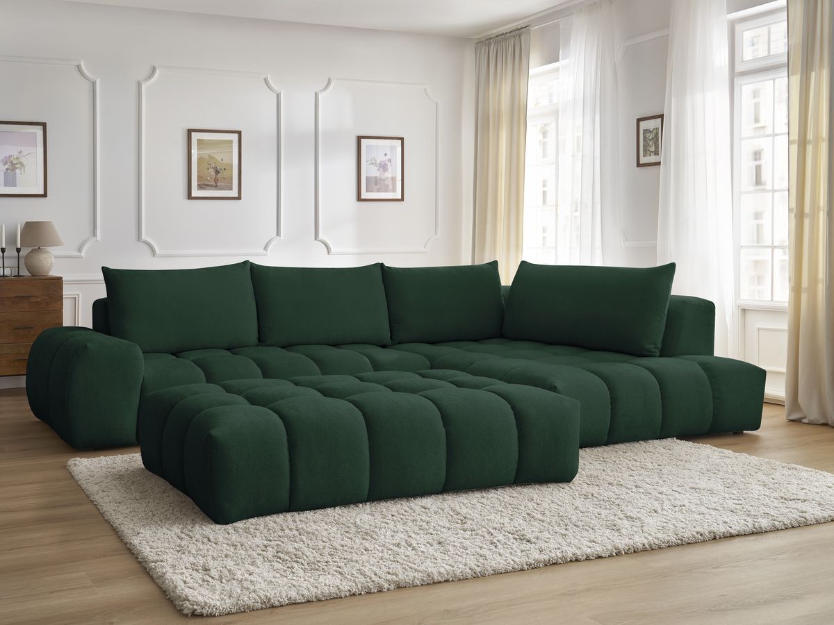 Canapé d'angle fixe EVEREST tissu texturé avec pouf