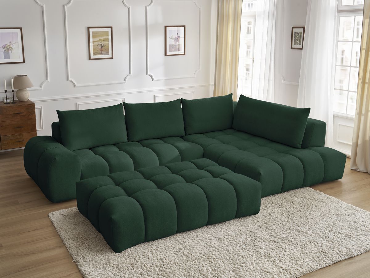 Canapé d'angle fixe EVEREST tissu texturé avec pouf