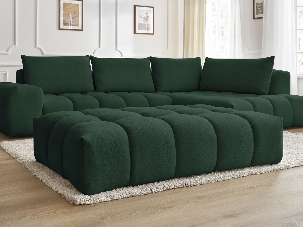 Canapé d'angle fixe EVEREST tissu texturé avec pouf
