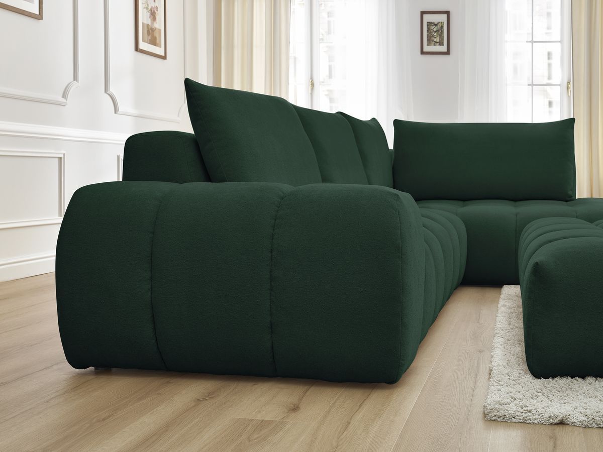 Canapé d'angle fixe EVEREST tissu texturé avec pouf
