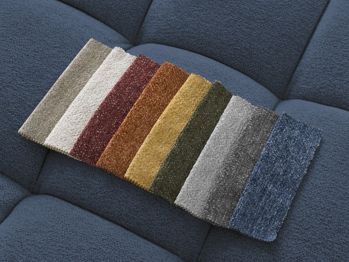 Canapé d'angle fixe EVEREST tissu chiné - Orange - Angle droit - 10 coussins
