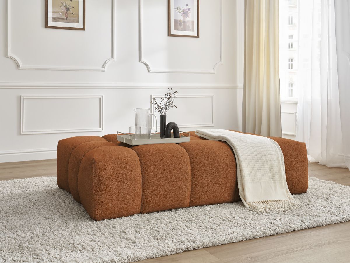 Canapé d'angle fixe EVEREST tissu chiné - Orange - Angle droit - 10 coussins