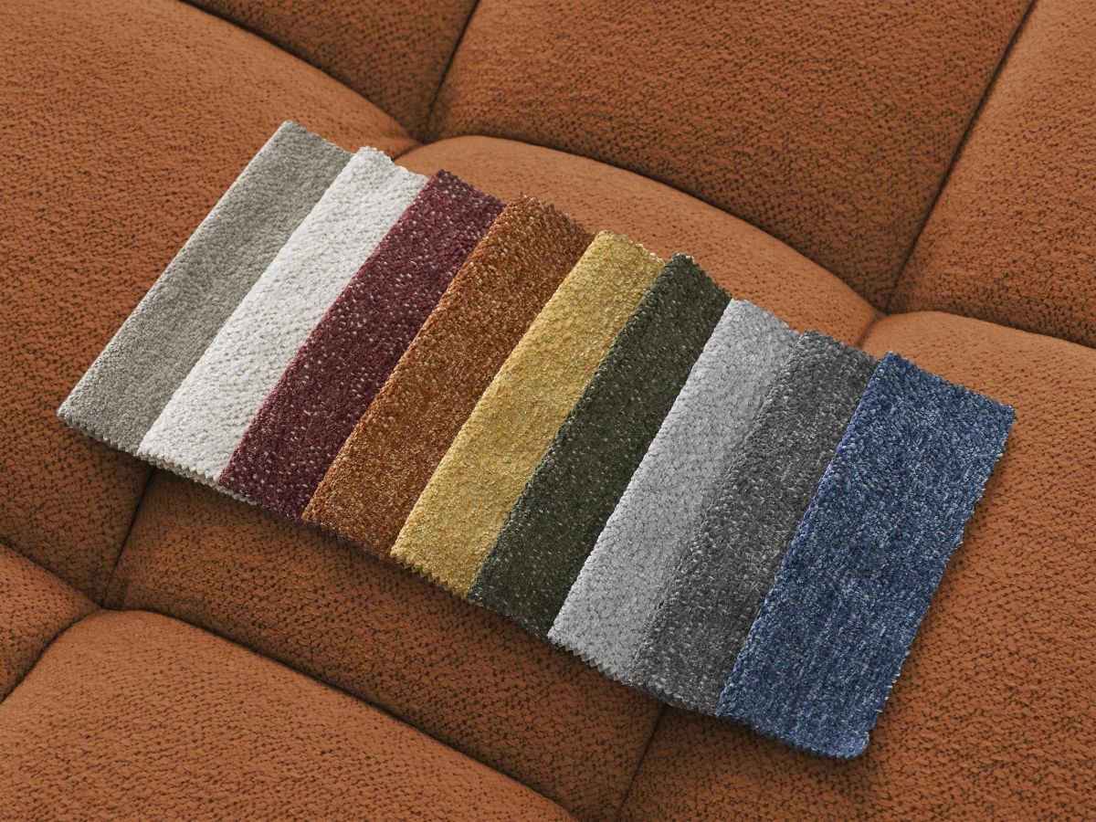 Canapé d'angle fixe EVEREST tissu chiné - Orange - Angle droit - 10 coussins