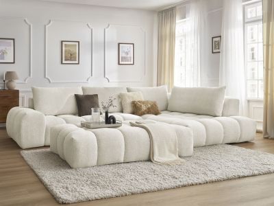 Canapé d'angle fixe EVEREST tissu chiné avec pouf