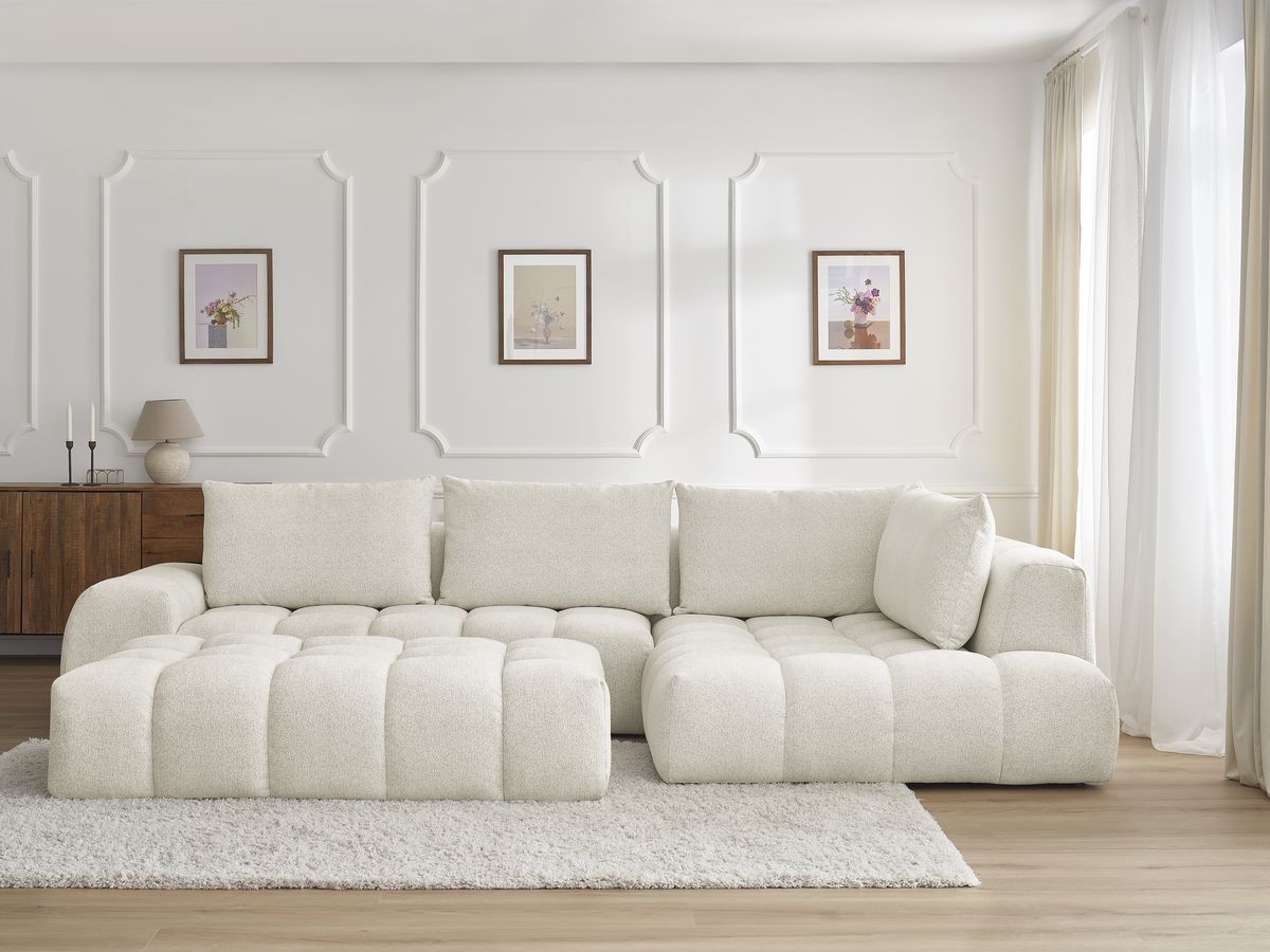 Canapé d'angle EVEREST chiné avec pouf blanc — vue 5