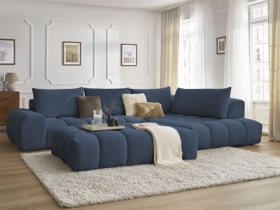 Canapé d'angle fixe EVEREST tissu chiné avec pouf