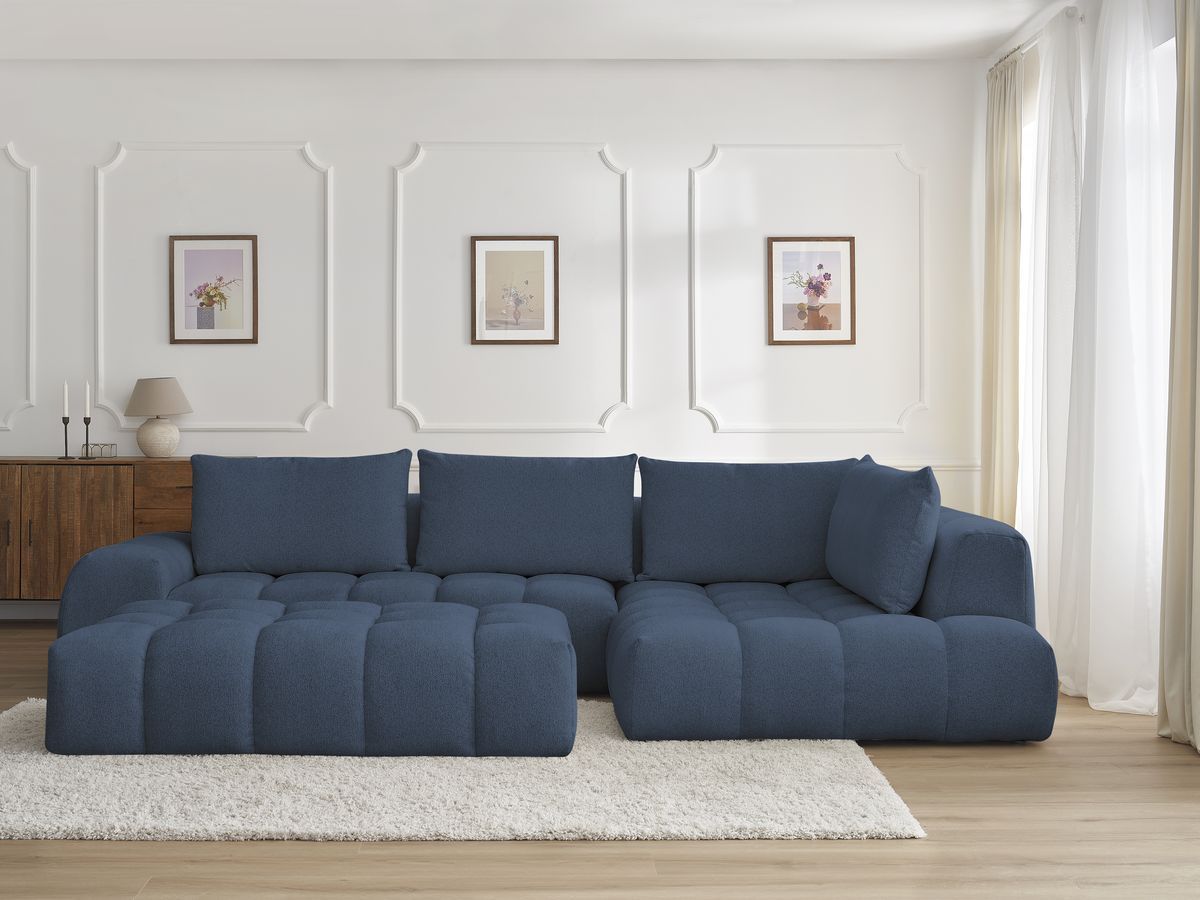 Canapé d'angle EVEREST chiné avec pouf bleu foncé — vue 5