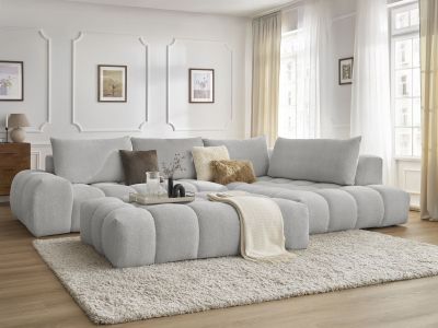 Canapé d'angle fixe EVEREST tissu chiné avec pouf