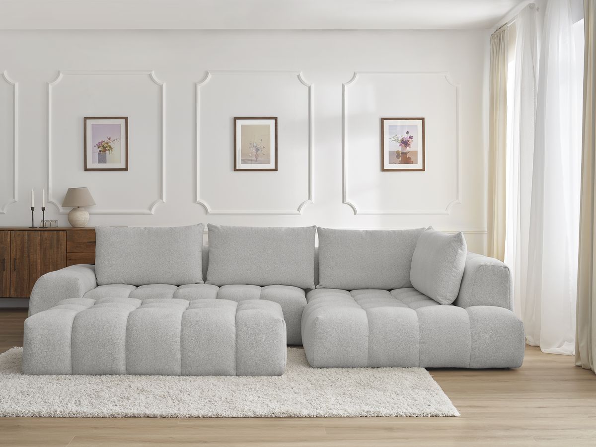 Canapé d'angle EVEREST chiné avec pouf gris clair — vue 5