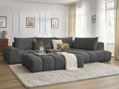 Canapé d'angle fixe EVEREST tissu chiné avec pouf