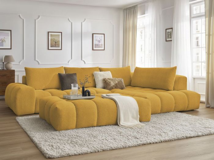 Canapé d'angle fixe EVEREST tissu chiné avec pouf