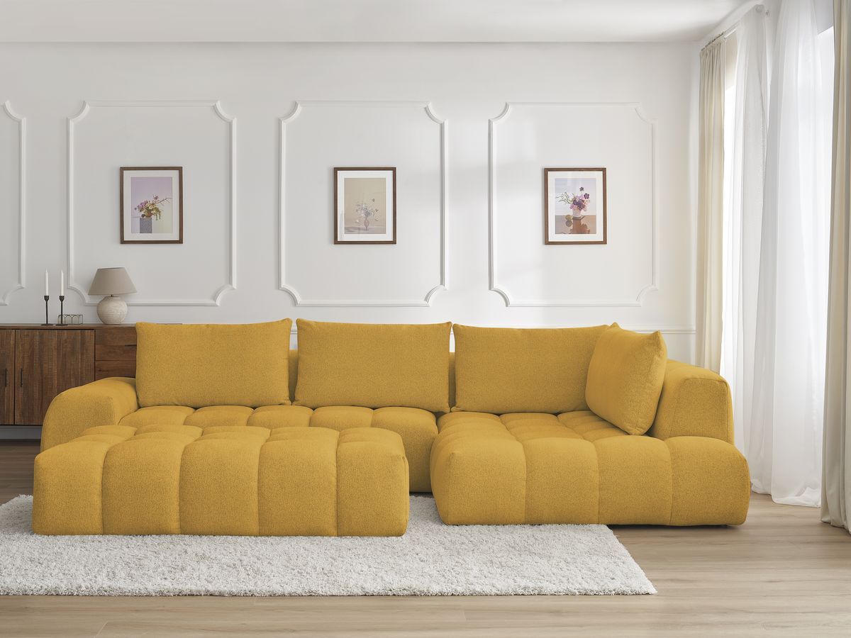 Canapé d'angle EVEREST chiné avec pouf jaune — vue 5