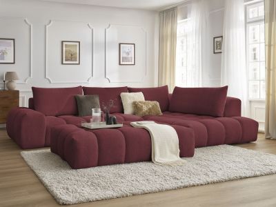 Canapé d'angle fixe EVEREST tissu chiné avec pouf