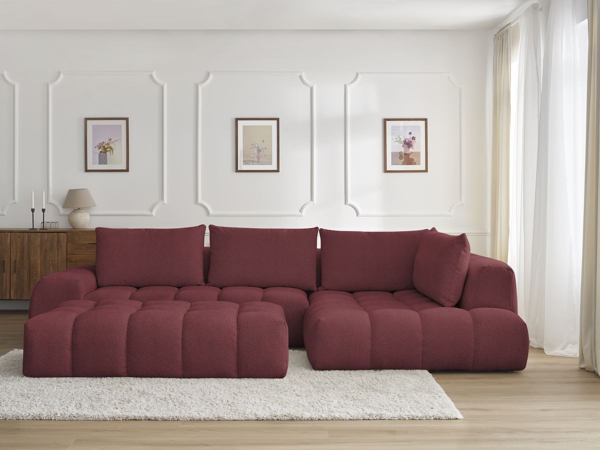 Canapé d'angle EVEREST chiné avec pouf rouge — vue 5