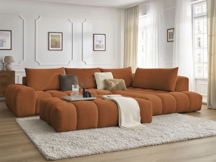 Canapé d'angle fixe EVEREST tissu chiné avec pouf