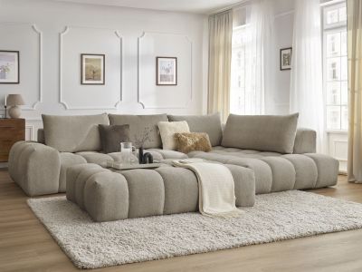 Canapé d'angle fixe EVEREST tissu chiné avec pouf