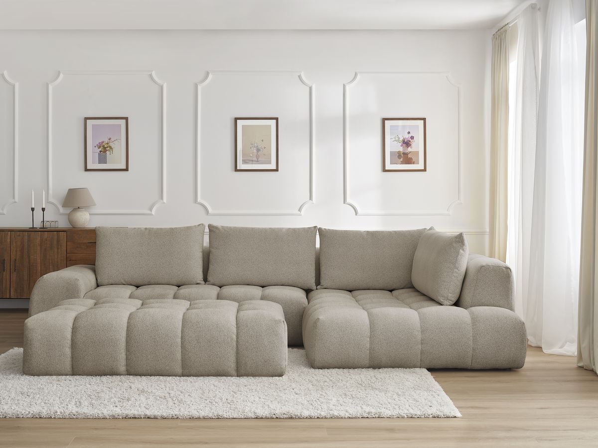 Canapé d'angle EVEREST chiné avec pouf taupe — vue 5